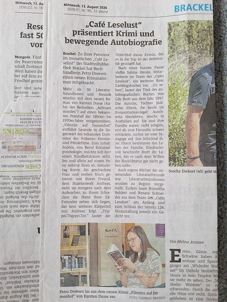 Ruhrnachrichten vom 12.08.2026 Petra Dreesen im Cafè Leselust Brackel