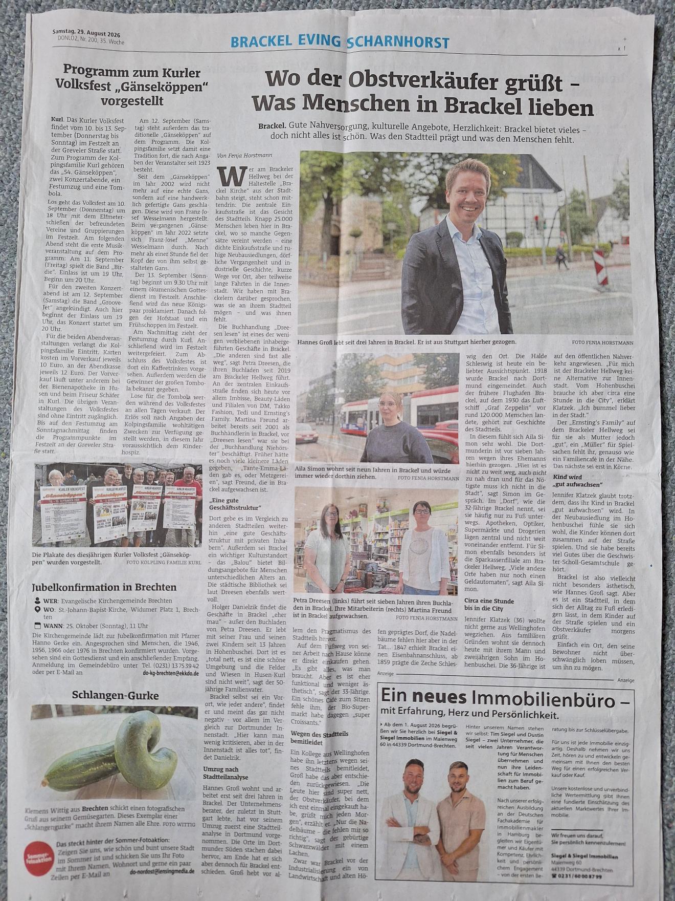 Ruhrnachrichten vom 29.08.2026 Über Brackel